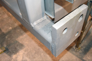 Base plate for a modular elevator being installed.